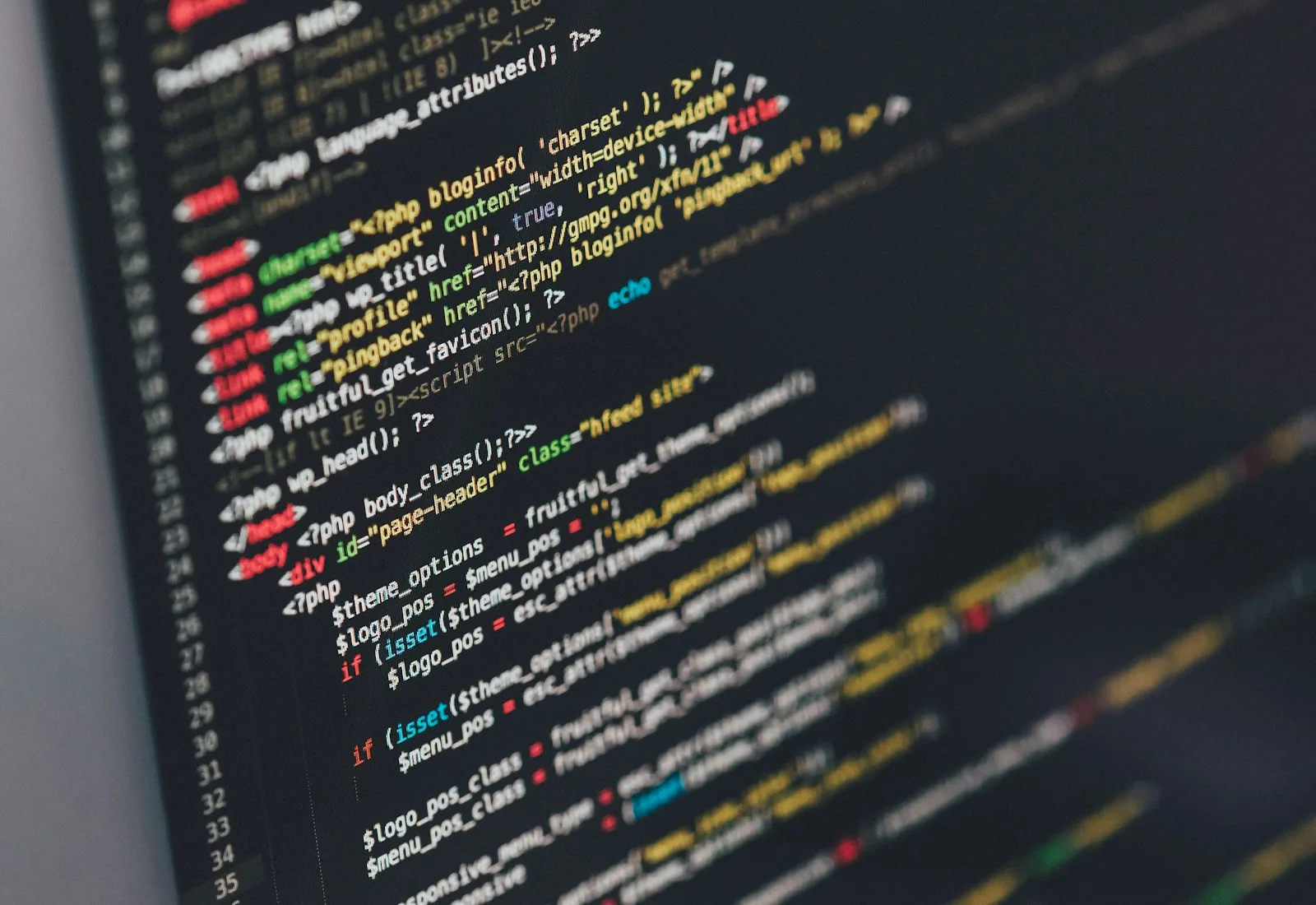 Website theme code on a screen
